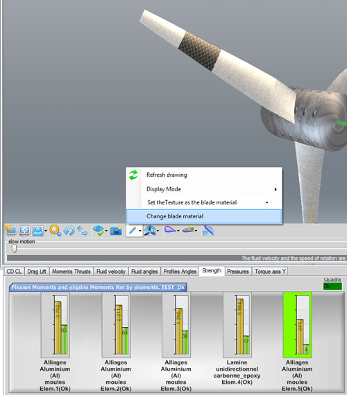 propellers blade mechanical resistance in simulation 3D software Heliciel