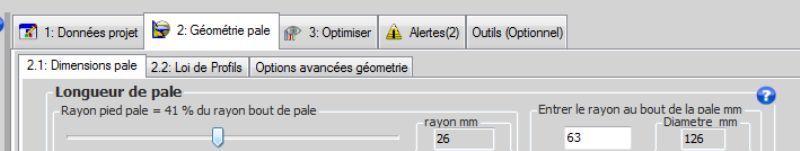 saisie des parametres rayon bout de pale et pied de pale