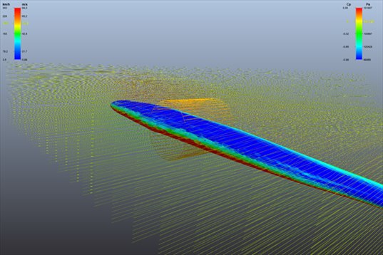 aile en CFD avec pression de surface et lignes de courant
