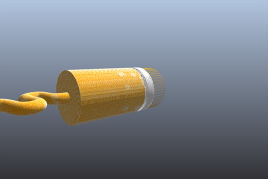 vue d ensemble du cas CFD : silencieux d echappement orange, tube coude, et ventilateur carene blanc