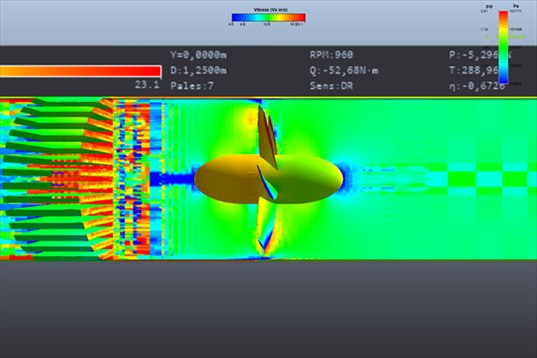 coupe verticale de vitesse dans la gaine : acceleration de l air entre les ailettes du radiateur