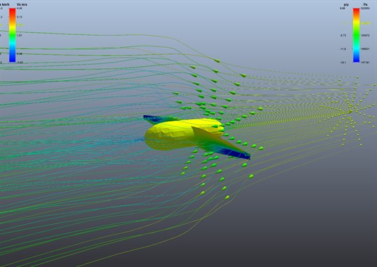 resultats OpenFOAM affiches dans la vue 3D DirectX 11 du banc CFD Heliciel