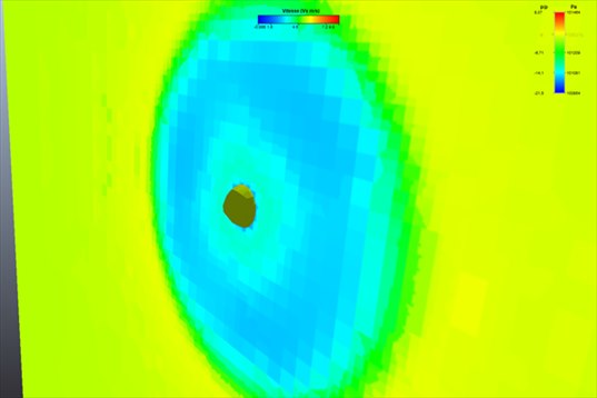 cut normal to the wind behind a wind turbine: disc of slowed wind