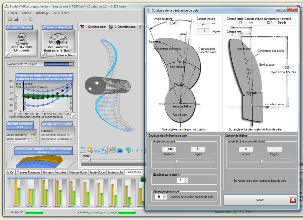 propeller blade profile generatrix curve and rake settings