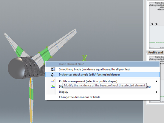 blade element selection to change attack angle