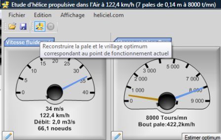 Tooltip of the button that rebuilds the propeller blade twist in Heliciel, with fluid speed and rotation dials