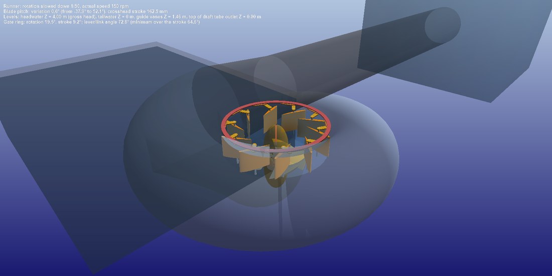 The spiral casing in 3D: its inlet diameter follows from the velocity allowed by the material.