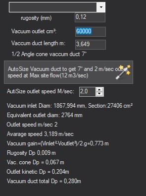 Vacuum duct panel of Hydro Turbine design: length, roughness, outlet section, cone angle, gain and losses of the draft tube