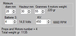 Motors group: 4S battery, Kv 450, 6660 rpm
