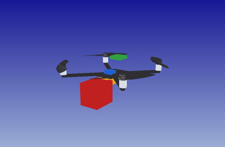3D view of the quadcopter with the camera gimbal at the front