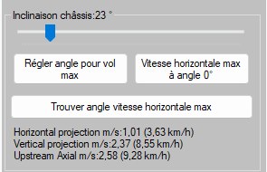 Frame Pitch angle tests group at 23 degrees: horizontal, vertical and axial projections