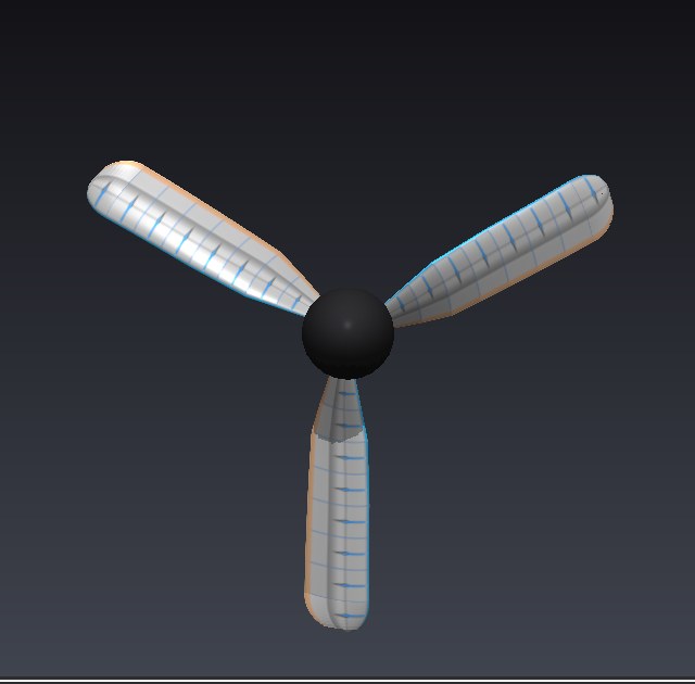 Heliciel 3D model of the three-blade DA4022 propeller, front view