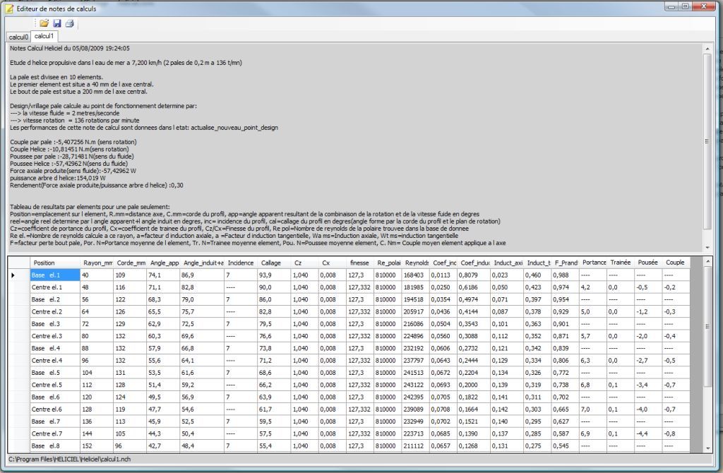 note de calcul helice