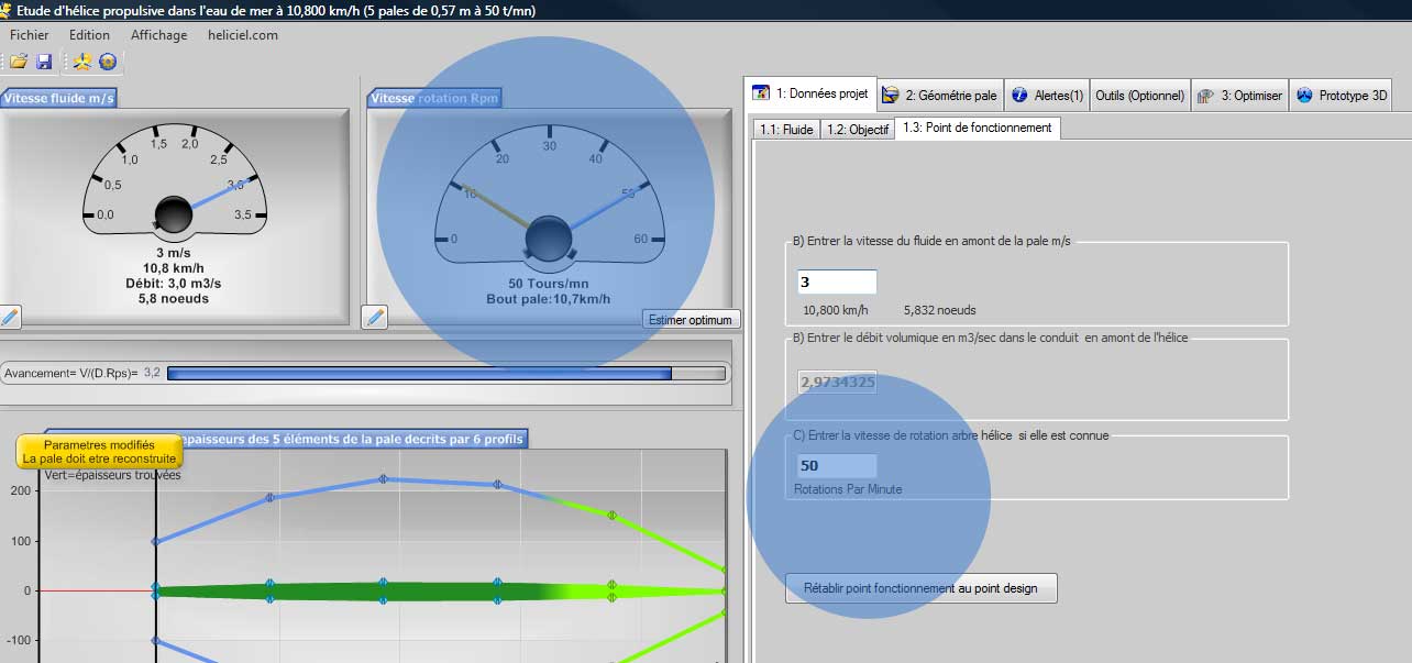 vitesse rotation helice