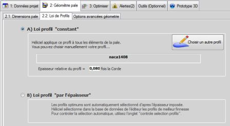 selection de loi de profil de pale constant