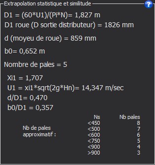 Le bloc dans la fenêtre Hydro Turbine design, avec son picto d'aide : Statistiques hélice-Kaplan : extrapolation et similitude