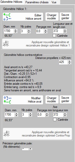 groupe Géométrie hélice contra-rotative : distance, facteur d'influence, flux transmis