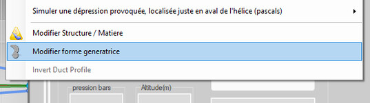 menu Parametres, entree Modifier forme generatrice