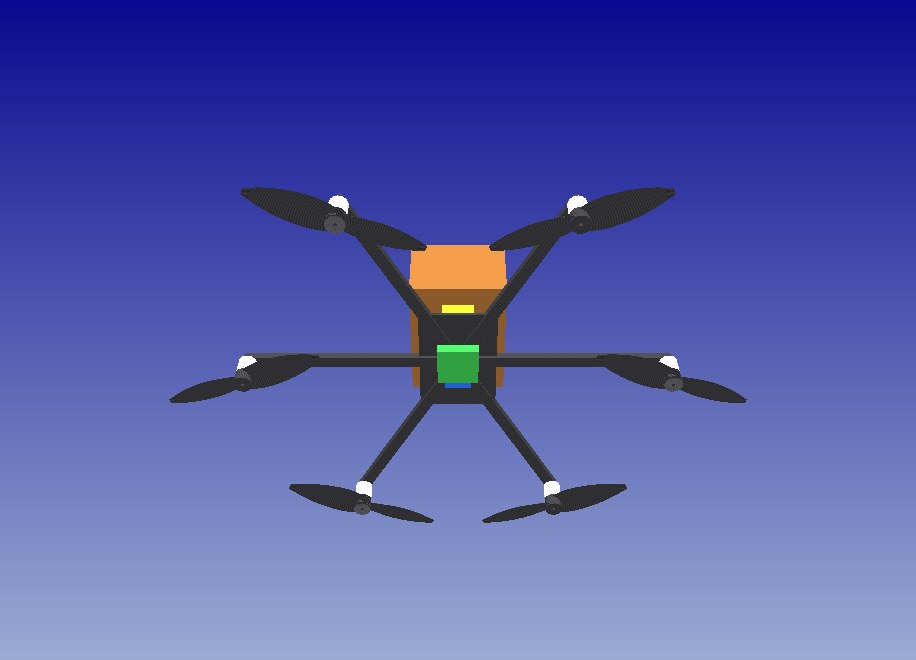 hexacoptère 650 mm vu de dessus avec le colis
