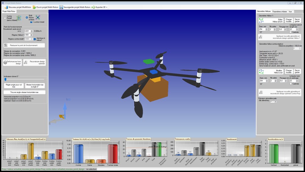 fenêtre multirotor avec le X8 coaxial et l'onglet Géométrie Hélices