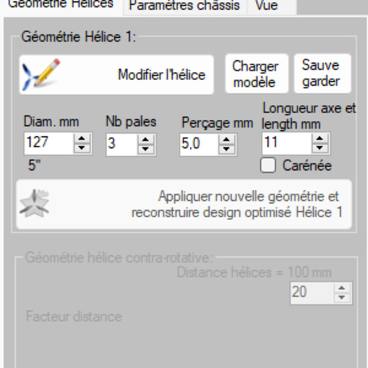 onglet Geometrie Helices du projet multirotor