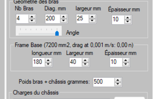 onglet Parametres chassis, groupes base bras moteurs et charges