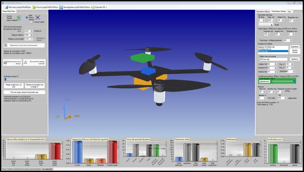 fenêtre multirotor complète avec le drone chargé en 3D
