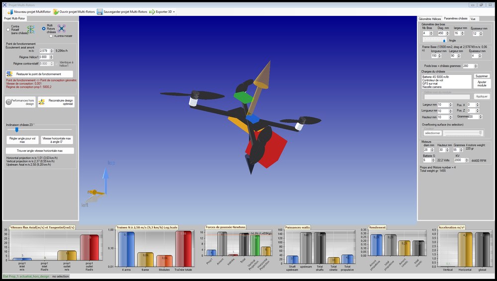 groupe Tests angle inclinaison châssis et drone incliné dans la vue 3D