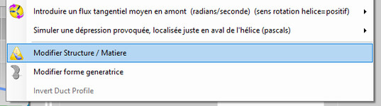 menu Parametres, entree Modifier Structure Matiere