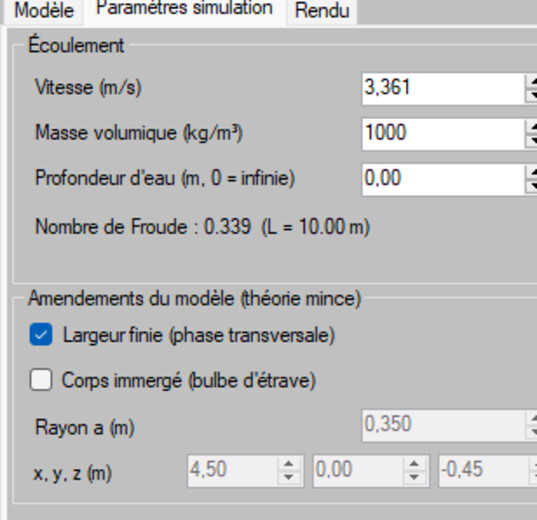 onglet Parametres simulation, ecoulement et amendements du modele