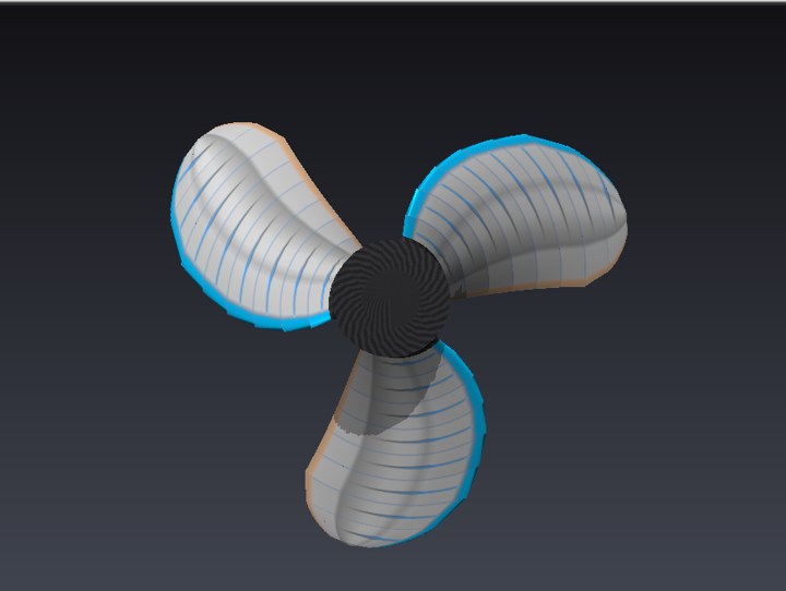 Hélice B3-50 dans la vue 3D d'Heliciel, vue de face, trois pales