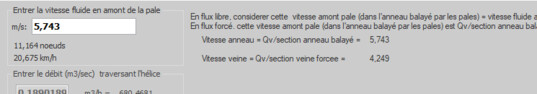 vitesse de vent reportee dans le point de fonctionnement