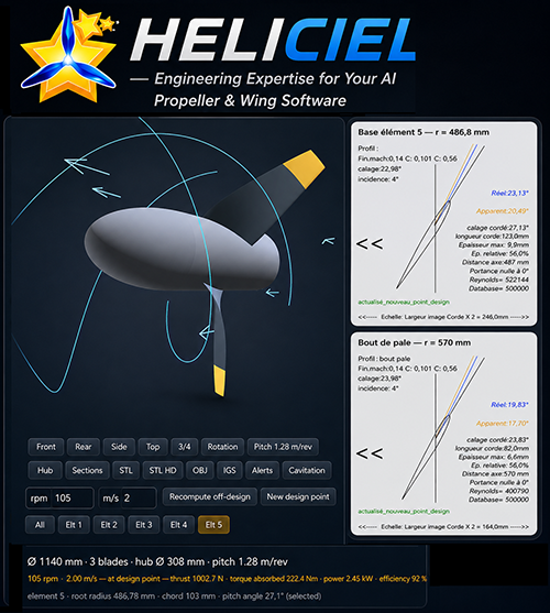 Heliciel MCP : logiciel de calcul d'hélice piloté par une IA, vue 3D interactive dans la conversation